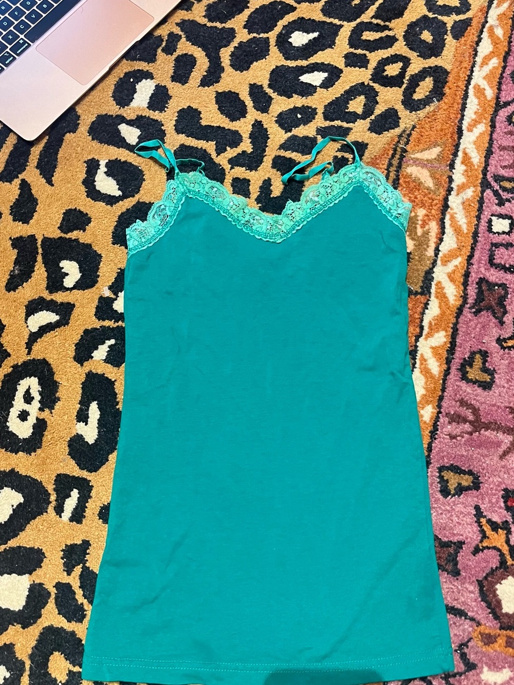 Green Lace-Trim Cami Tank Top